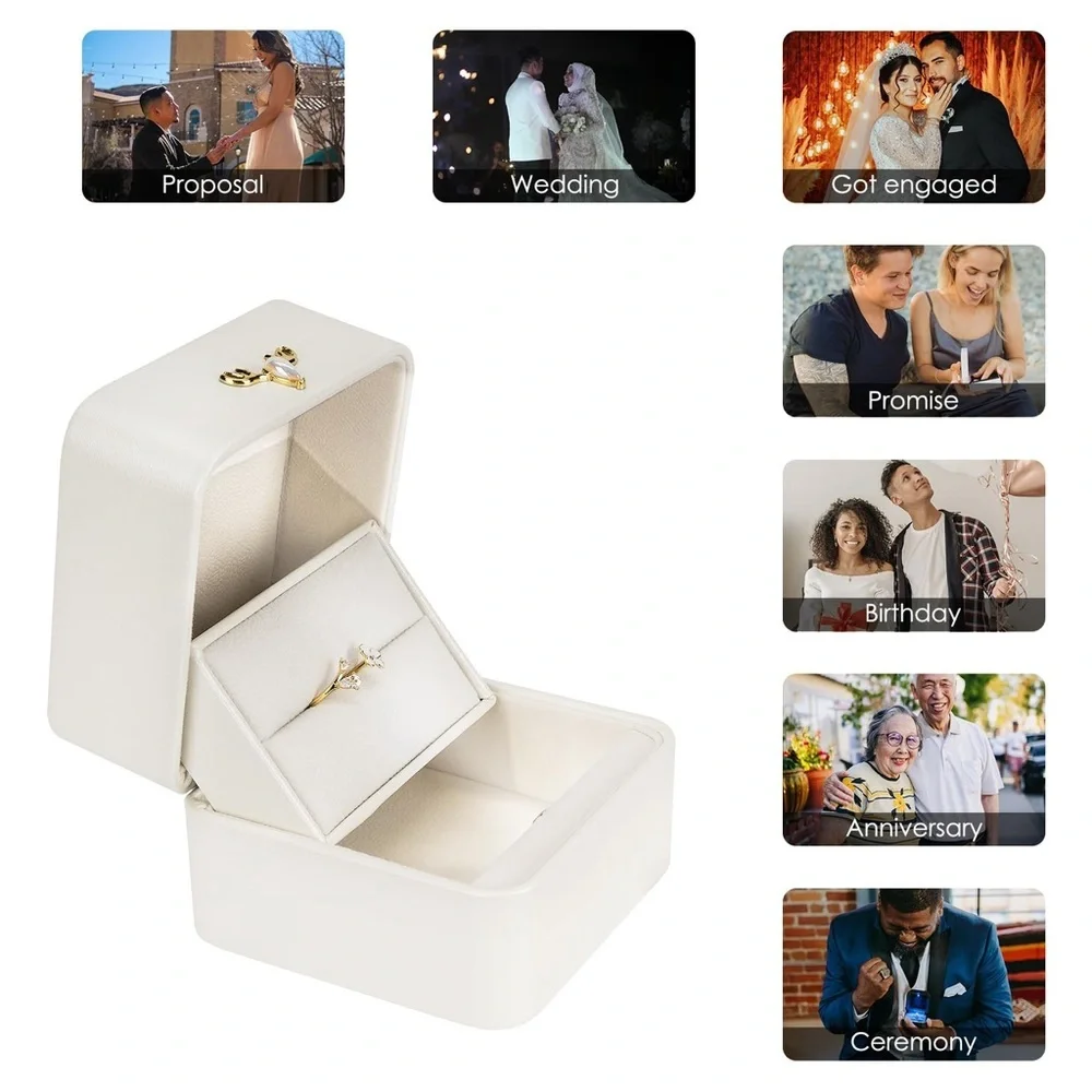 CAIRIAC‎ LED Lighted Ring Box OS White Proposal Wedding Jewelry Case New